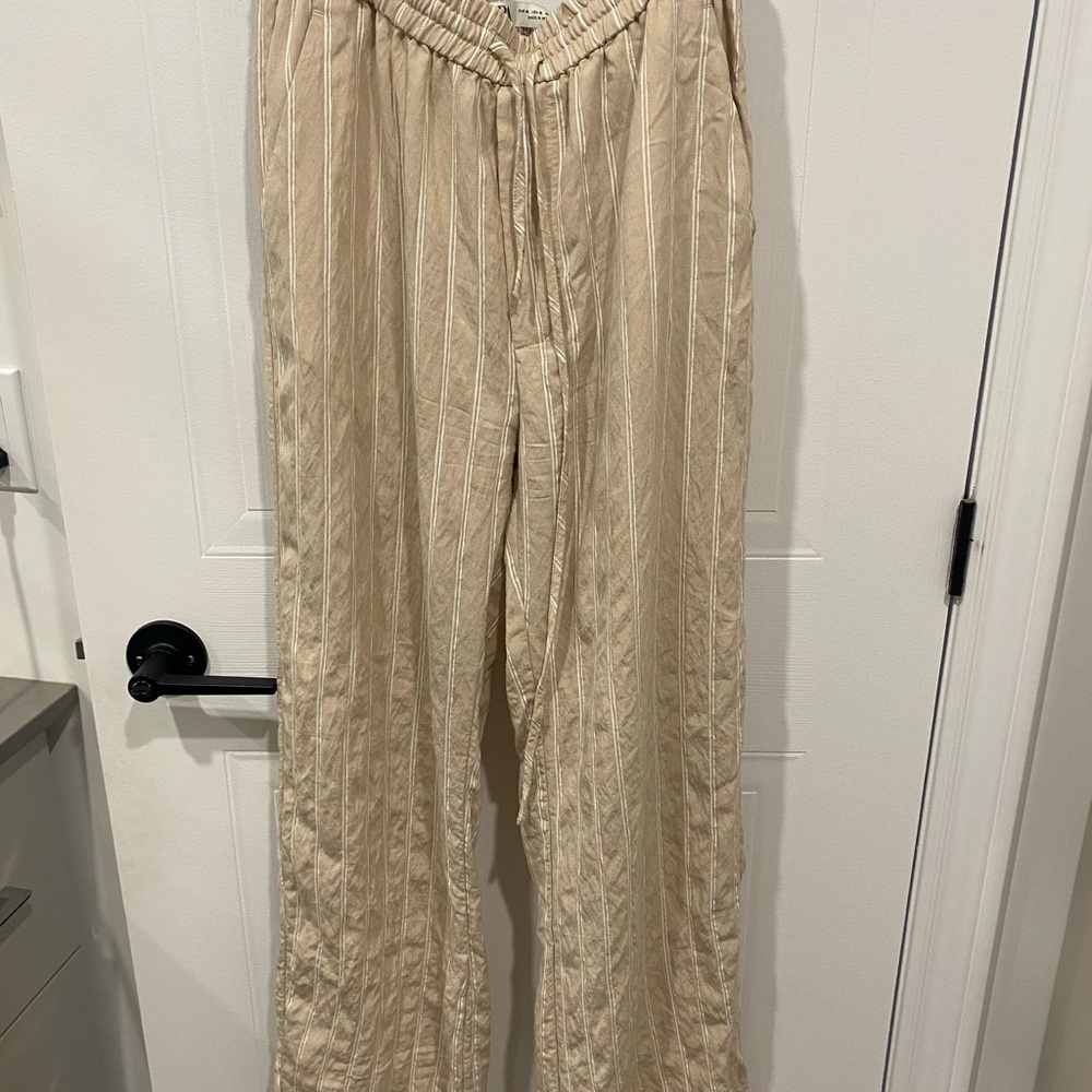 Zara Tan Striped Trousers